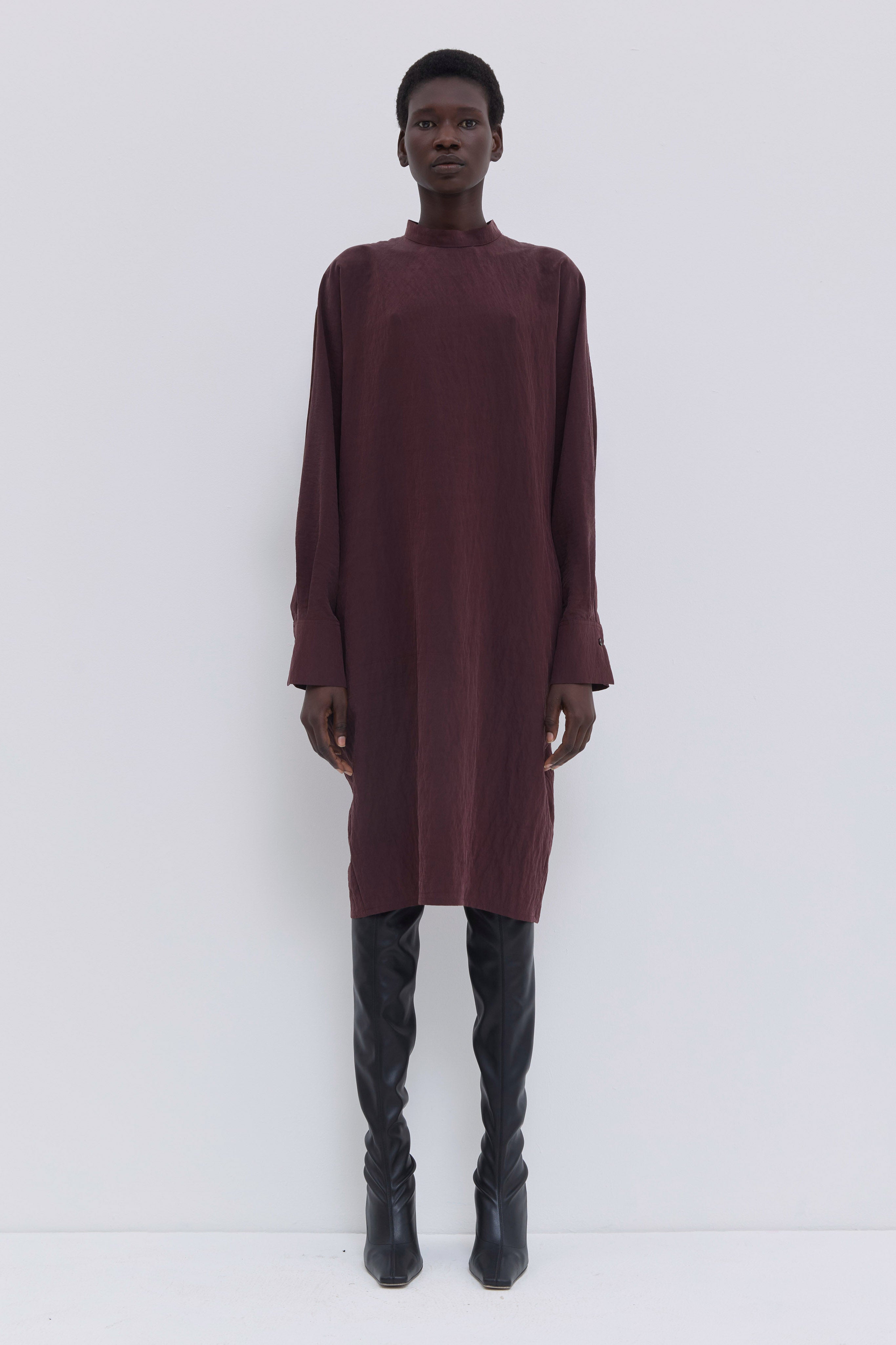 Daris batwing sleeve midi dress in wine matte stretch satin