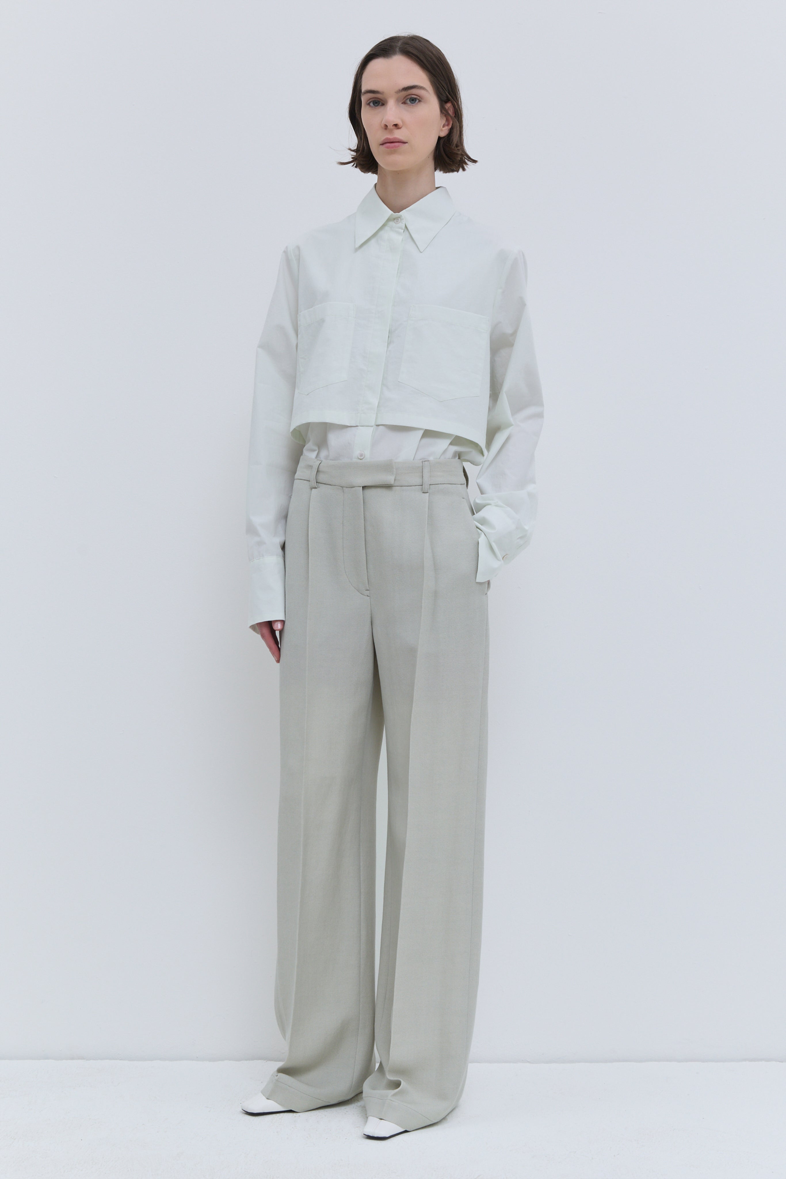 Pibar cement virgin wool straight-leg trousers