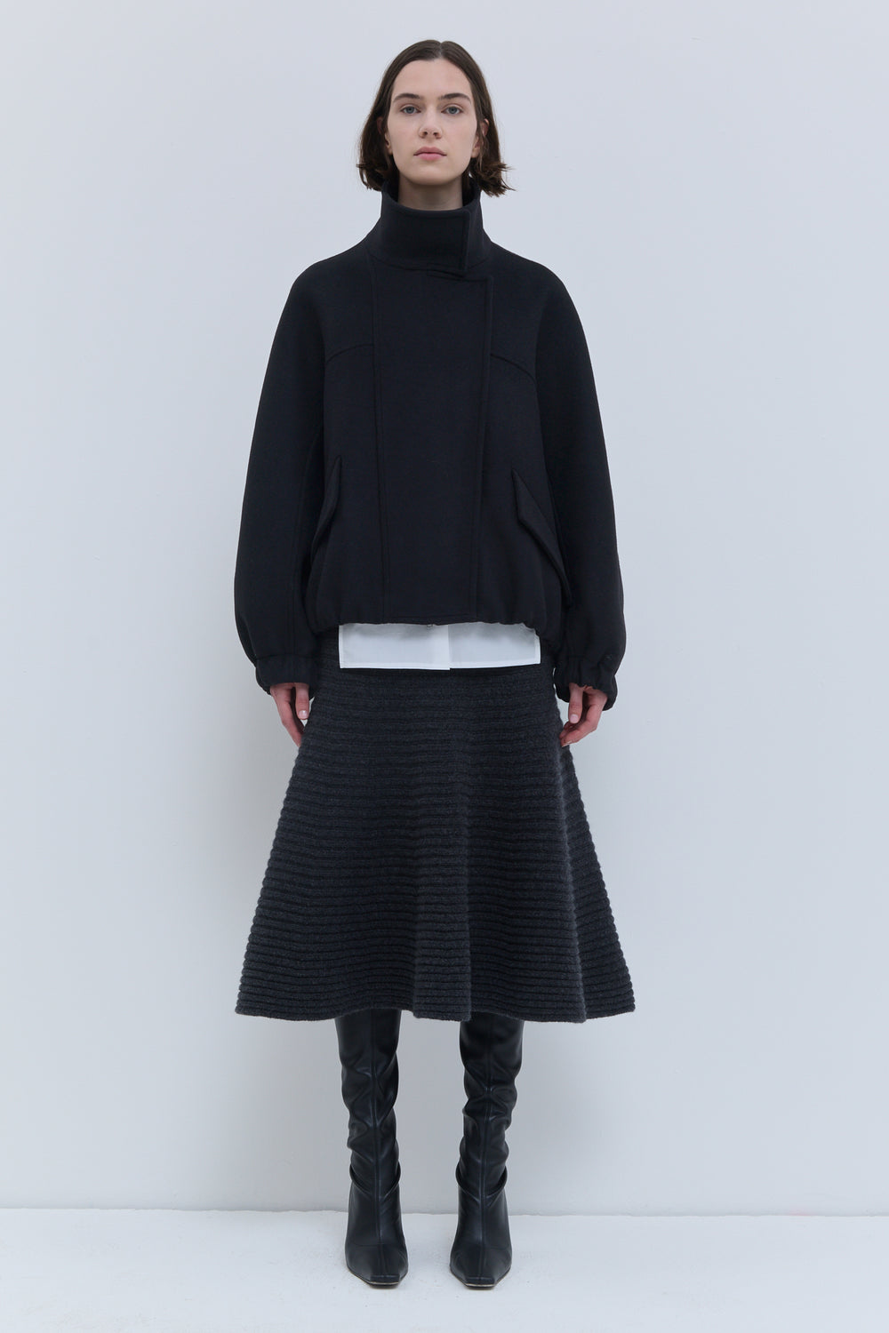Christian Wijnants black wool bomber jacket with high collar, angled front pockets and elasticated cuffs