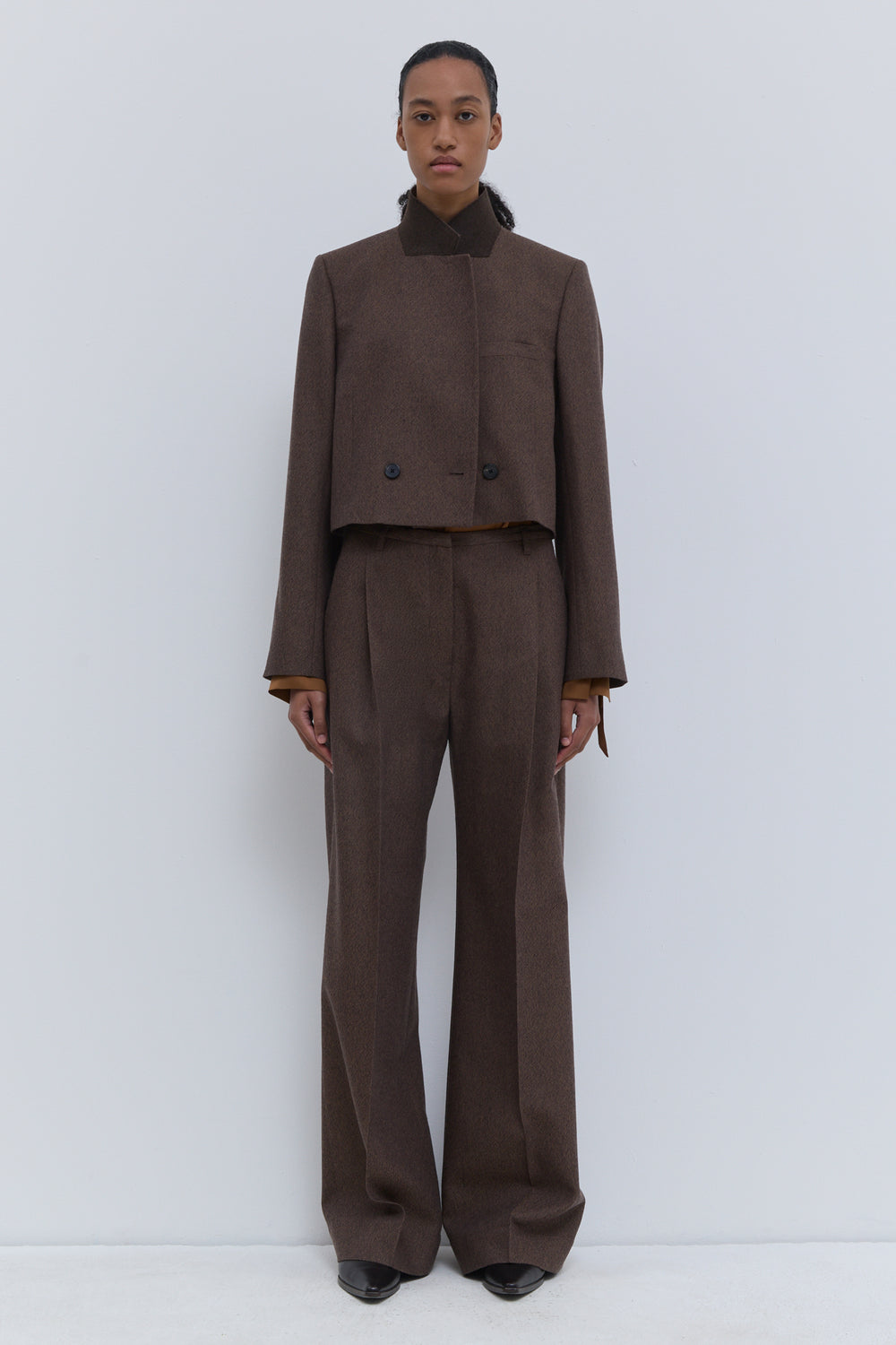 Christian Wijnants Javas cropped tailored jacket in Rust Tweed virgin wool