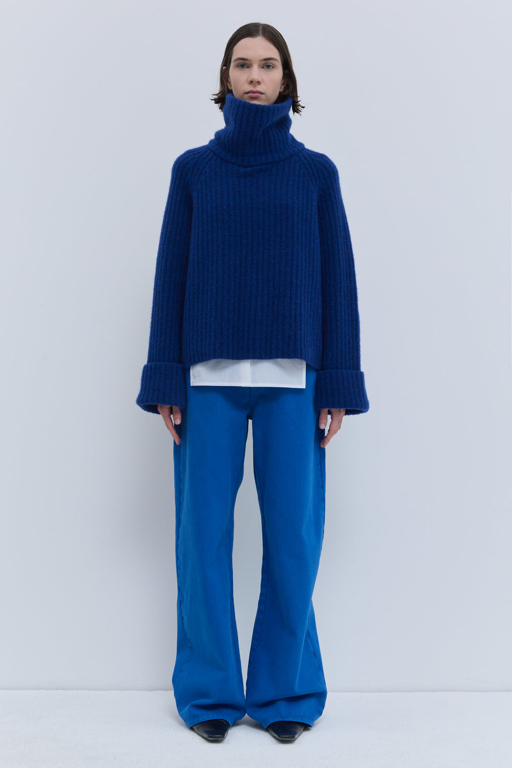 Christian Wijnants Kalda deep blue chunky rib sweater with high collar