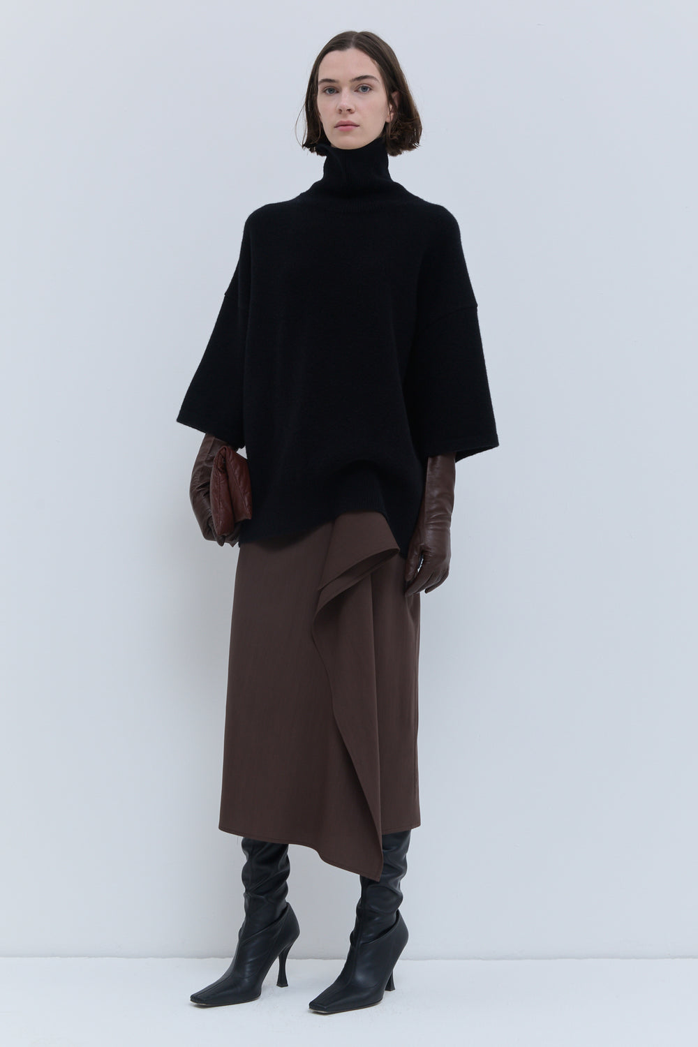 Koyo black oversized short-sleeve turtleneck knit top