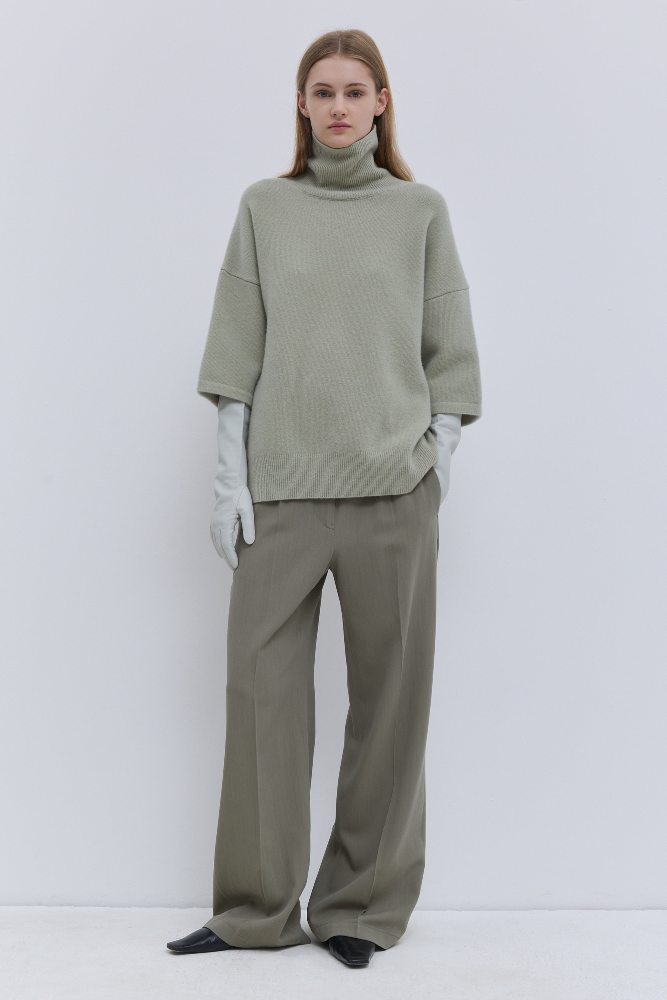 Koyo light sage oversized short-sleeve turtleneck knit top