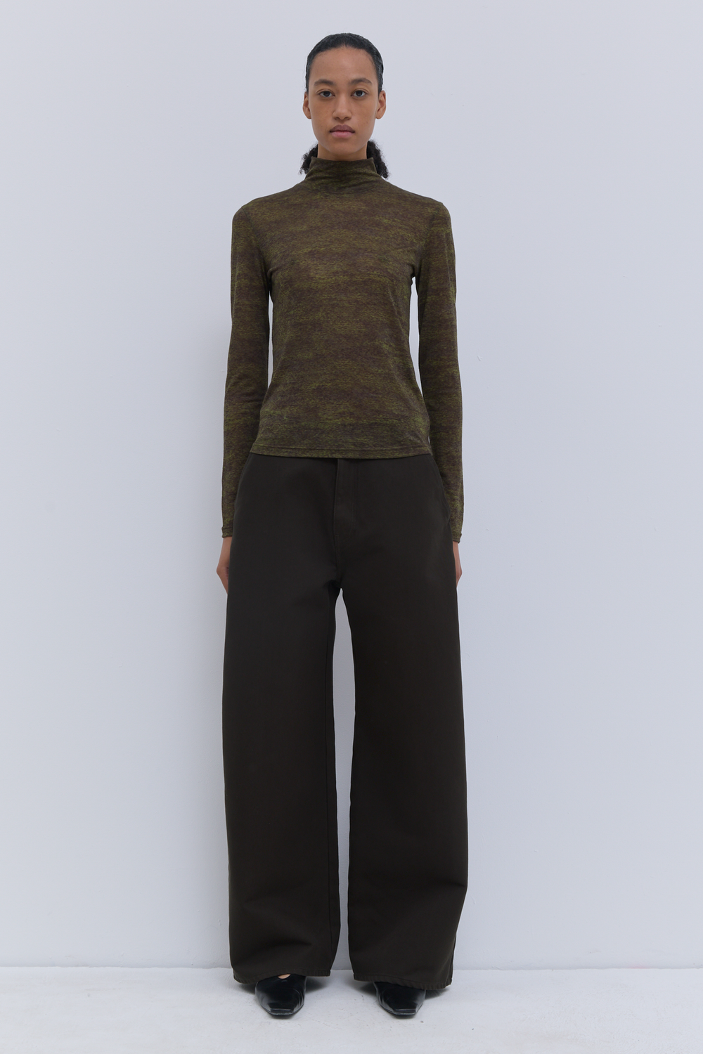 Dark forest wide-leg denim pants for women with relaxed fit