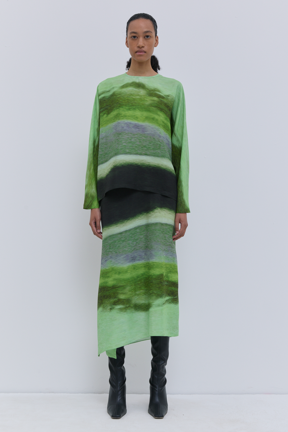 Sueza Tropical Storm printed silk skirt with asymmetric hem