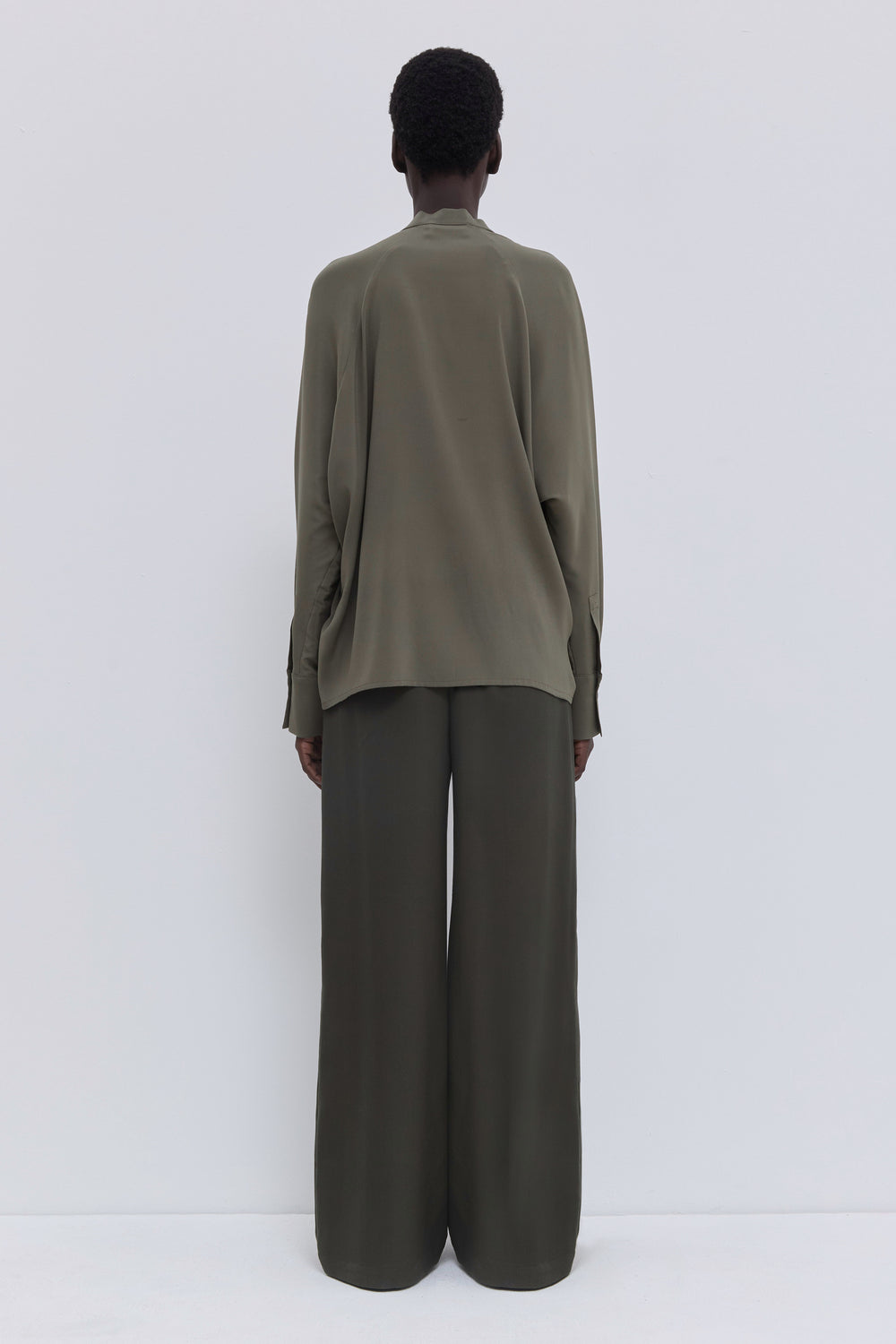 Relaxed fit stretch satin blouse for women