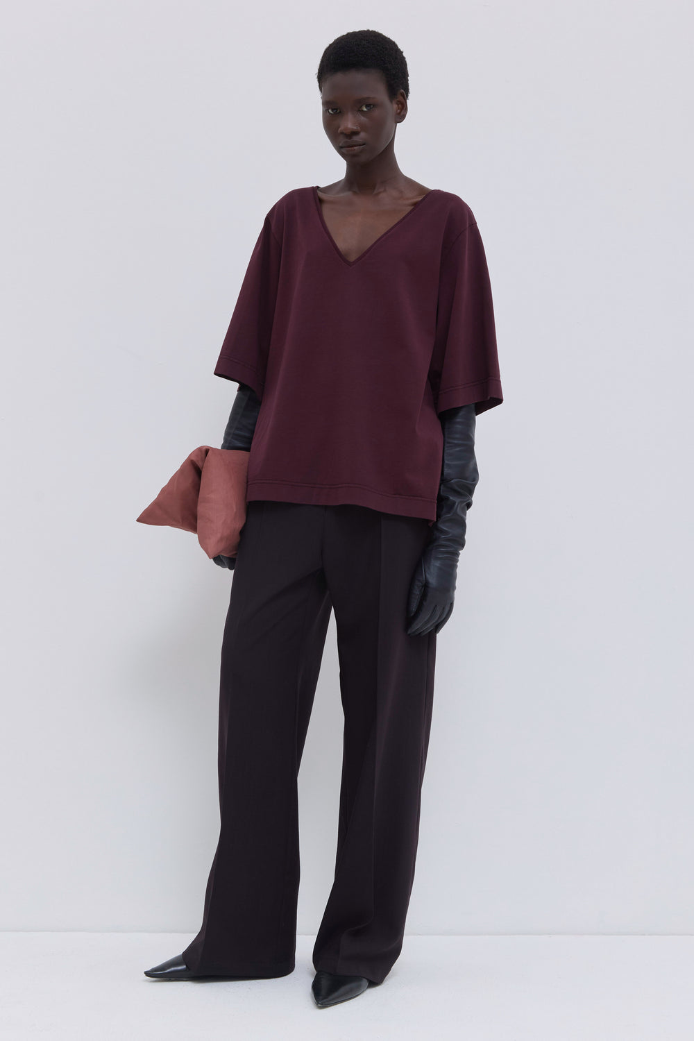 Luxury garment-dyed burgundy jersey T-shirt