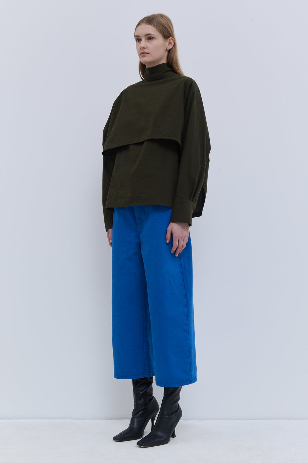 Tirra double-layered cotton top with scarf collar