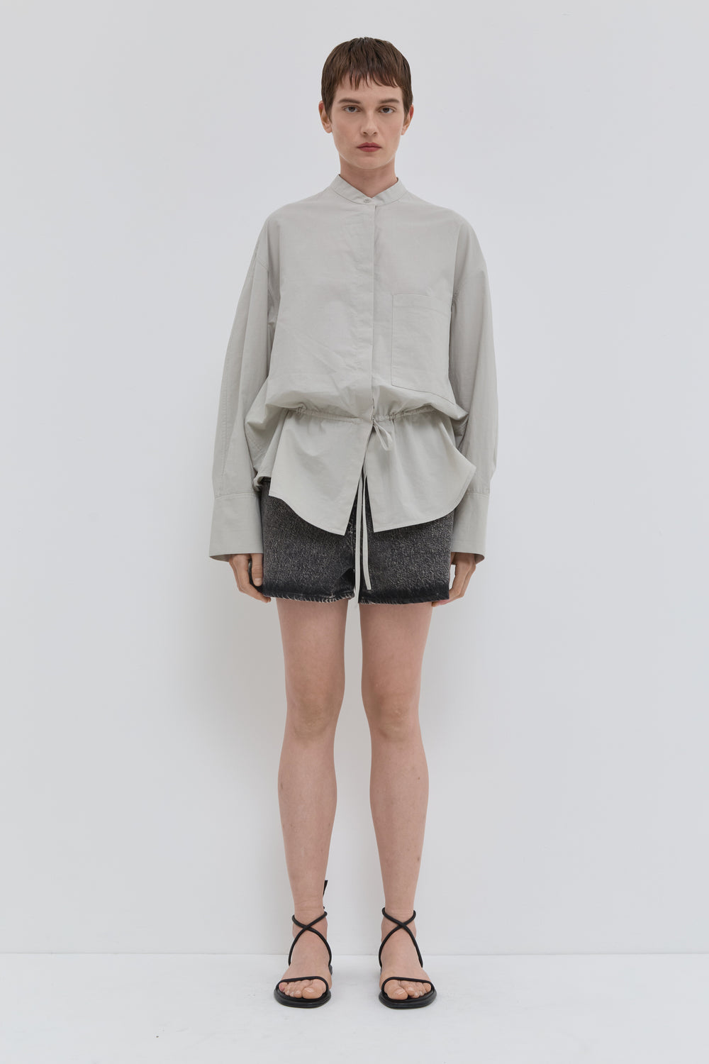 Cement loose fit shirt in Japanese organic cotton with balloon sleeves