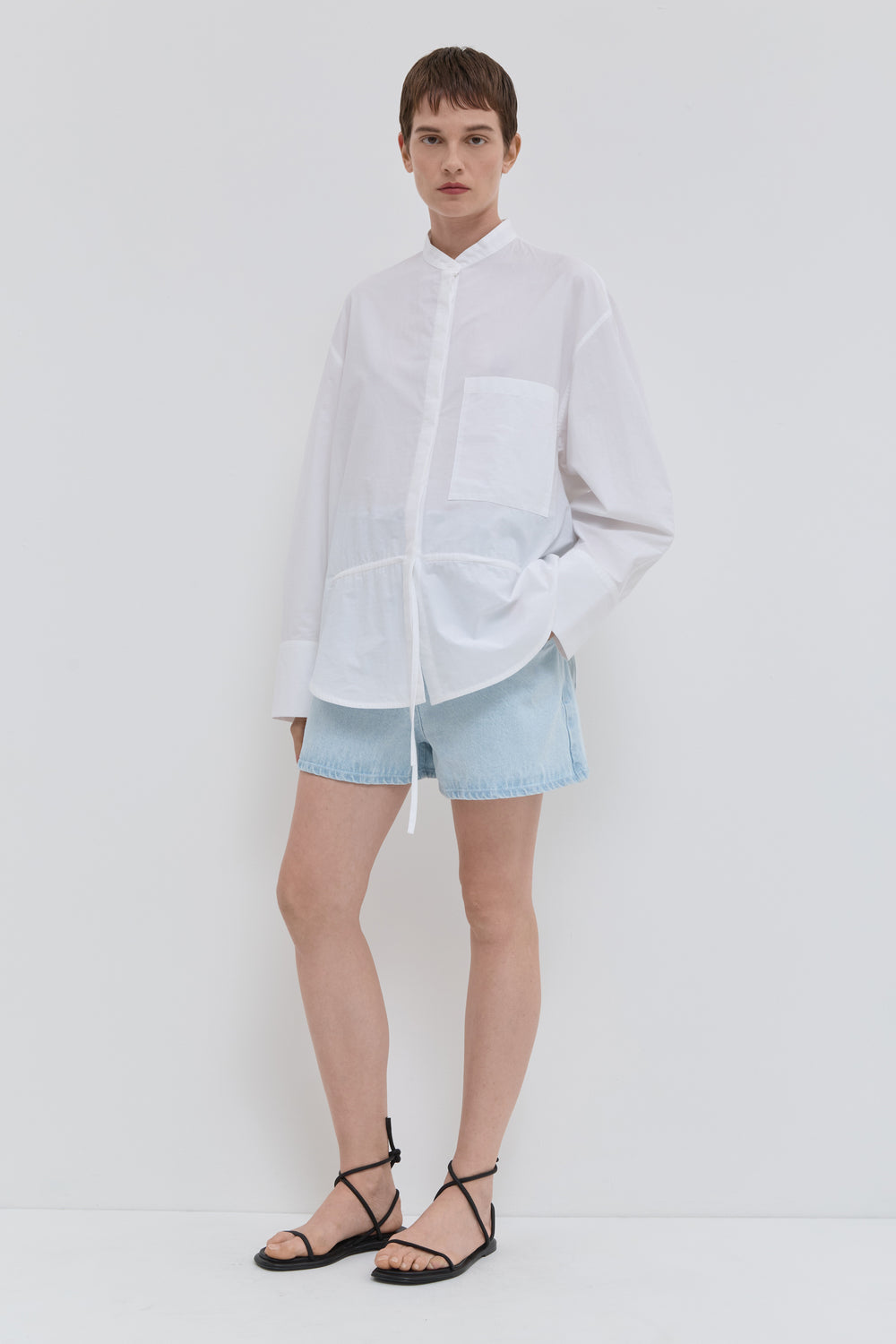 White loose fit shirt in Japanese organic cotton with balloon sleeves